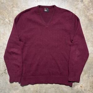Vintage 80s Robert Bruce Burgundy V-Neck Wool Sweater